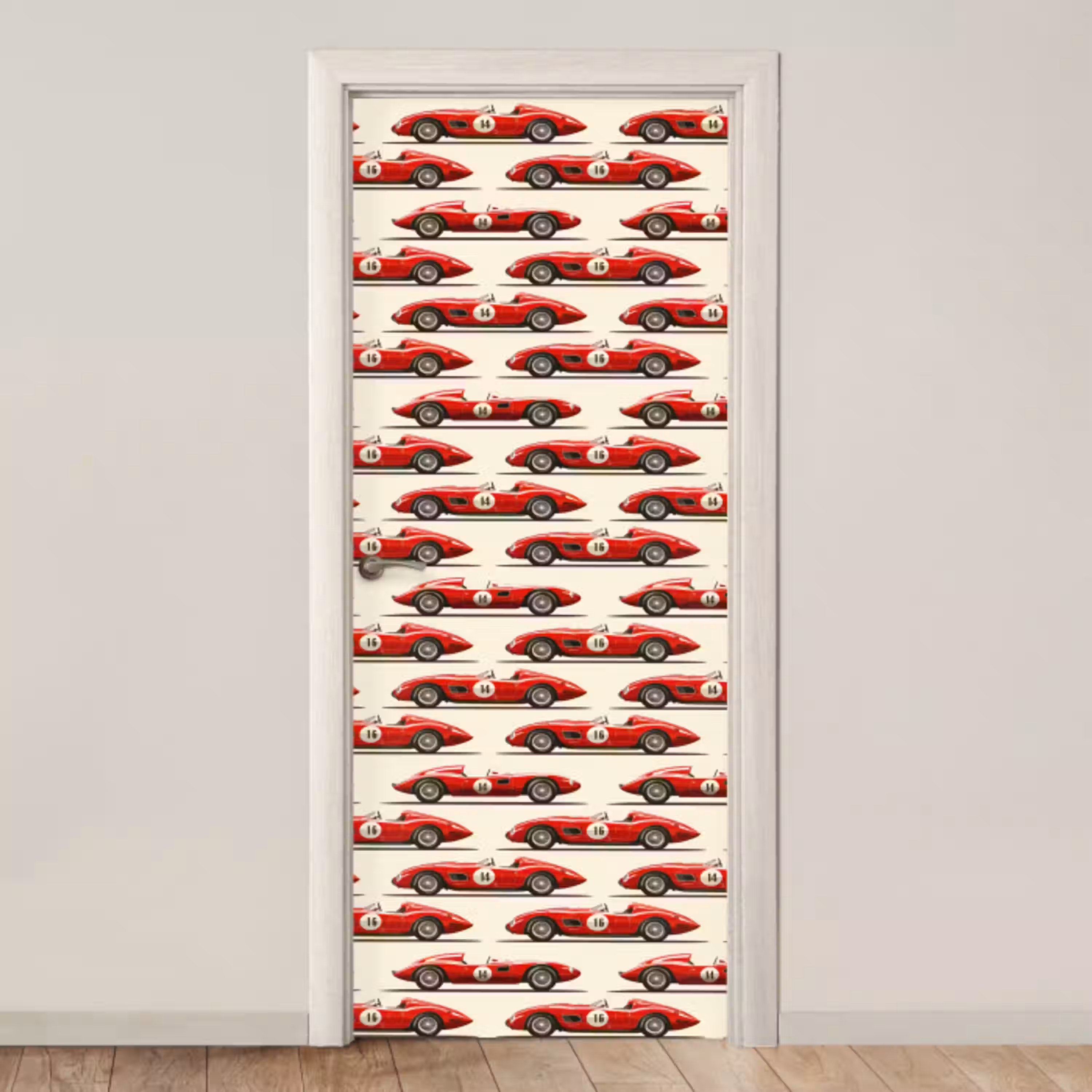 Raceauto - Retro - Rood deurposter klein 289 -3d_beige