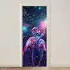 Flamingo's - Dieren - Ruimte - Galaxy deurposter klein -3d_beige