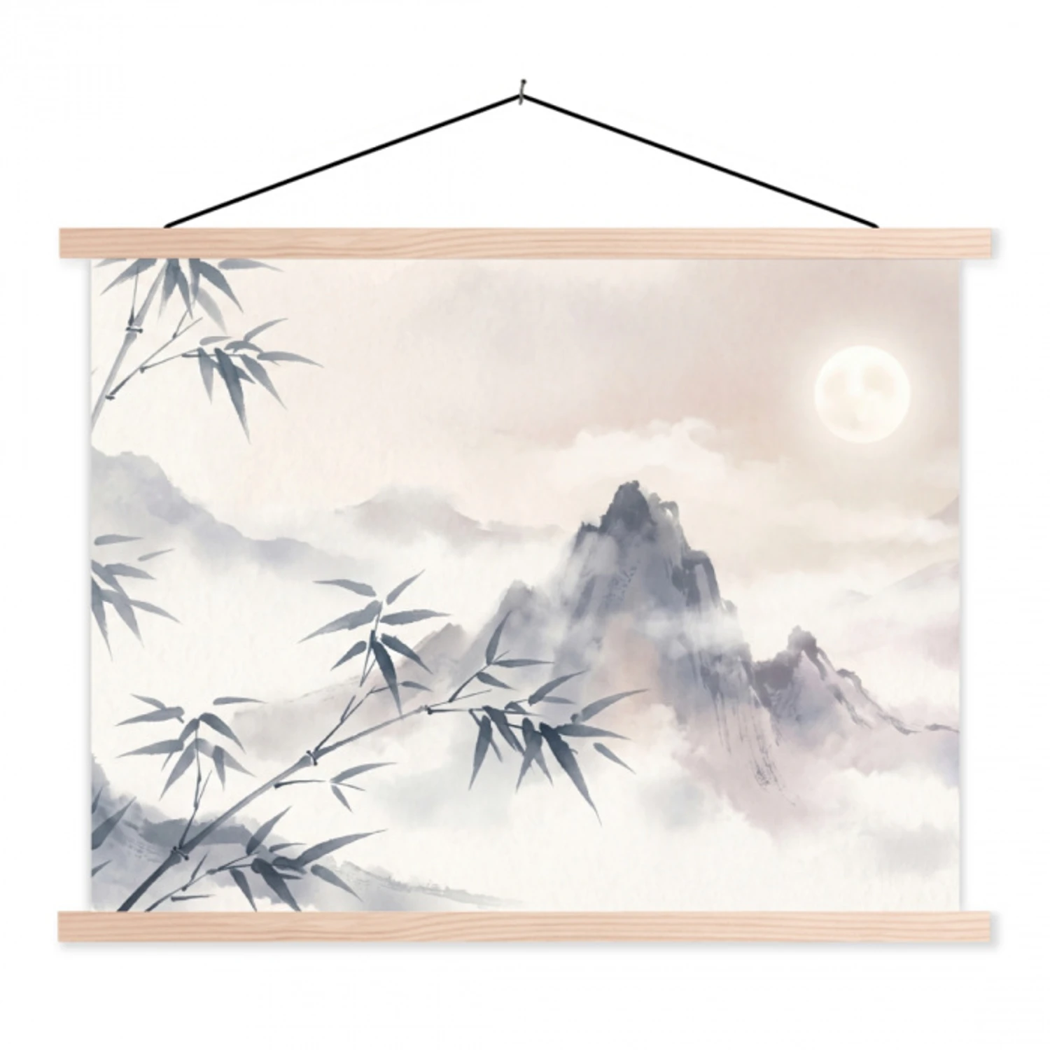 Bamboe - Azië - Grijs textielposter latten blank klein -3d