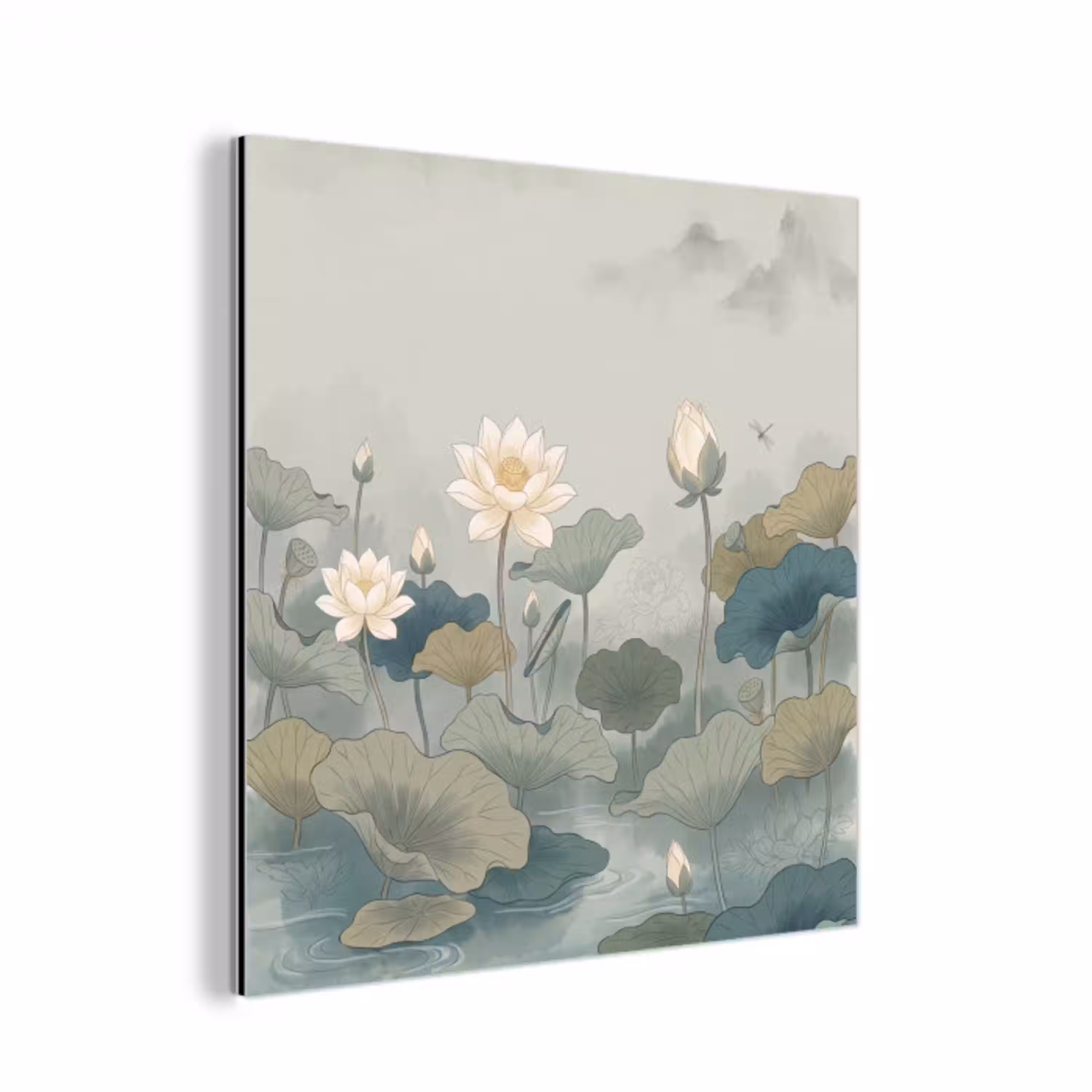 Lotus - Bloemen - Groen aluminium wit klein -3d