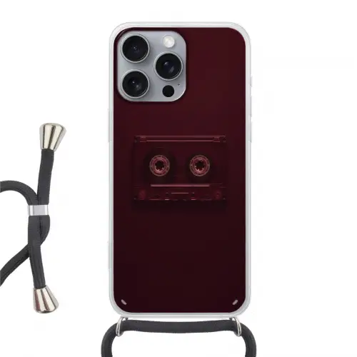 Cassetteband - Bordeaux - Vintage Hoesje iPhone 16 Pro Max met koord klein -3d