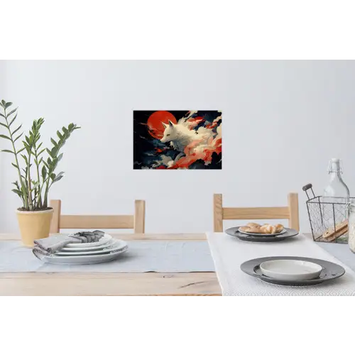 Witte vos - wolken - maan Muursticker klein -eettafel