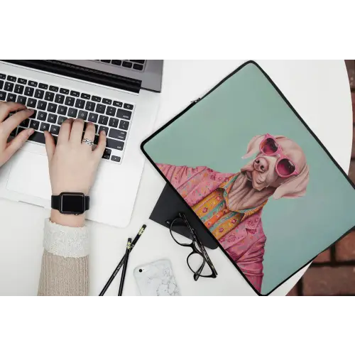 Hond - Overhemd - Bloemen - Bril laptophoes neopreen klein -bureau