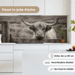 Schotse hooglander - Zwart - Wit - Hout keuken achterwand 2 middel -sfeer4_DE