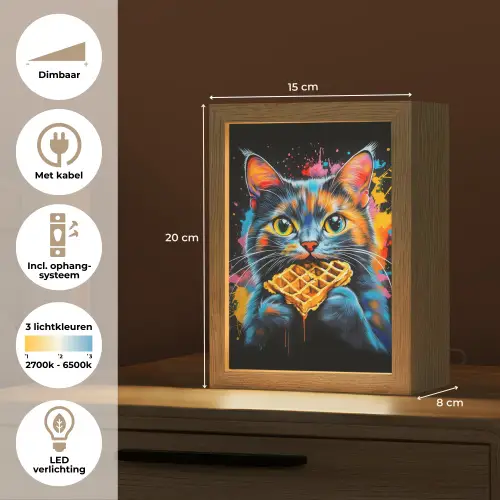Kat - Graffiti - Kleurrijk - Wafel - Eten Light Box met kabel (Tafellamp) klein -USP_NL