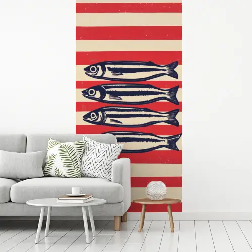 Sardines - Rood en beige strepen fotobehang vinyl groot -woonkamer