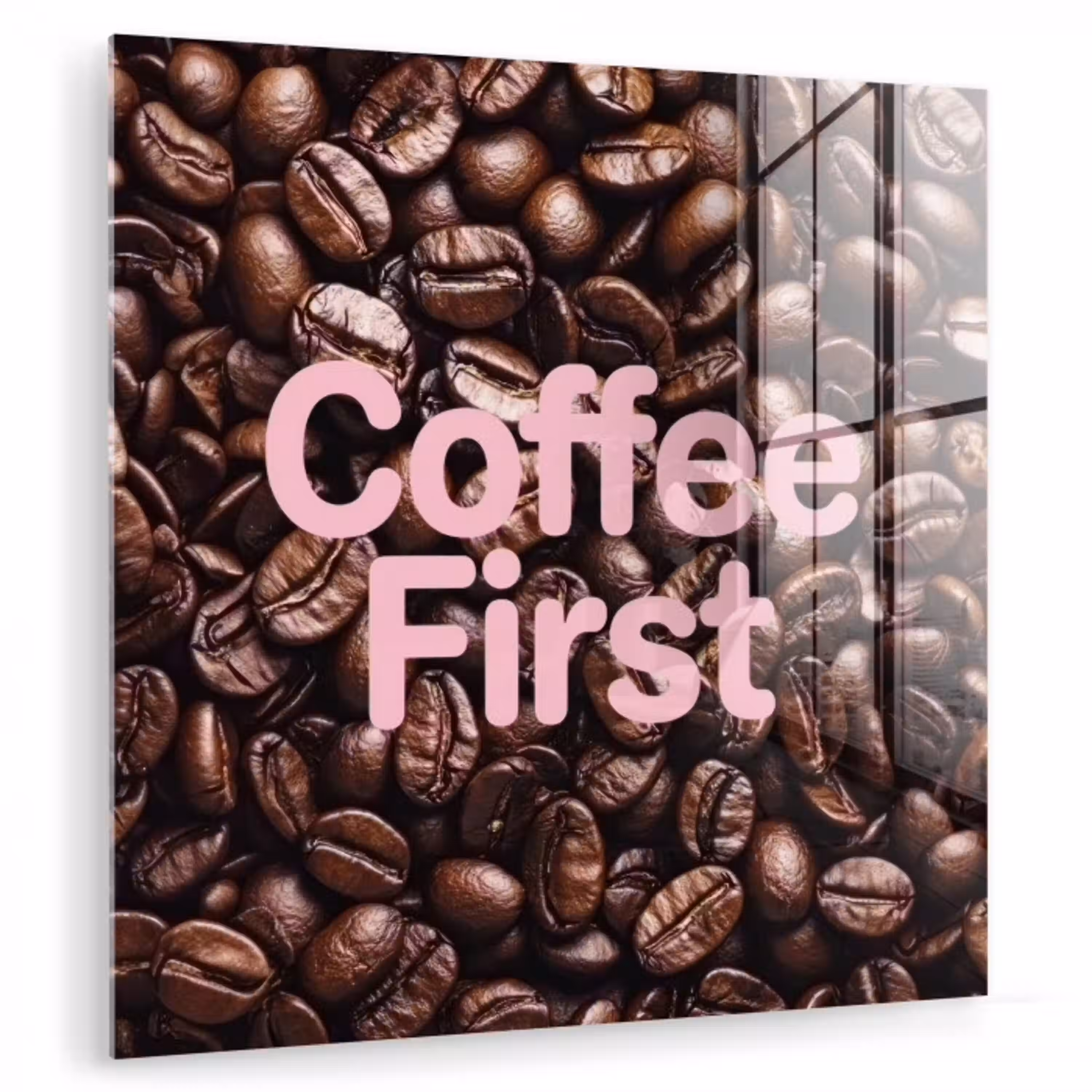 Coffee First - Koffiebonen - Roze plexiglas 5mm klein -zzzproduct_nieuw