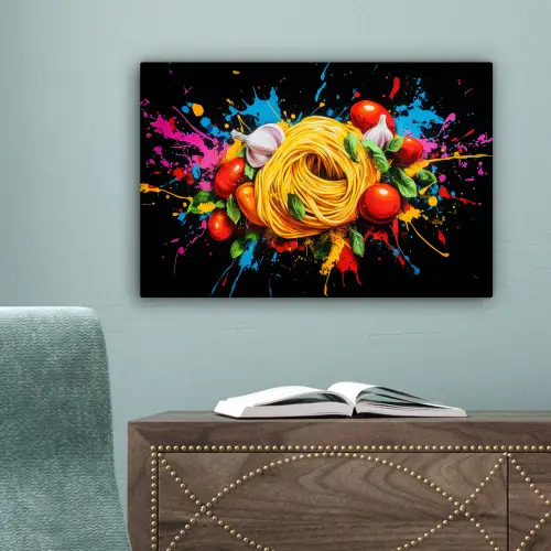 Spaghetti - Graffiti - Verf - Kleurrijk - Eten - Modern canvas 2cm klein -sfeer4