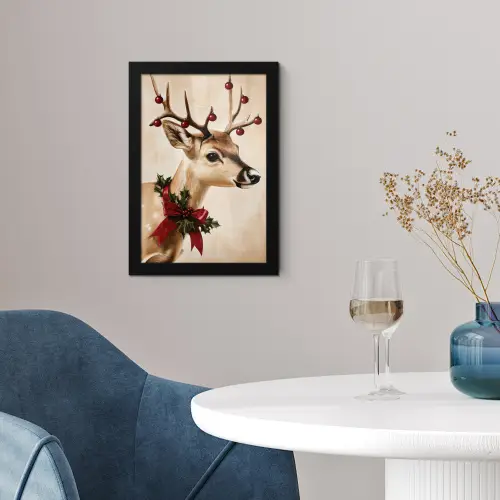 Gewei - Kerst - Rendier - Rood fotolijst zwart zonder passe partout klein -sfeer4