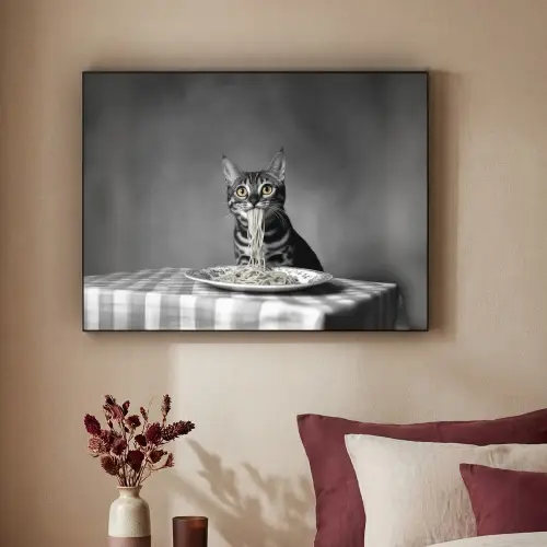 Bengaal - Kat - Tafelkleed - Zwart - Wit - Dier Textielframe zwart klein -sfeer1