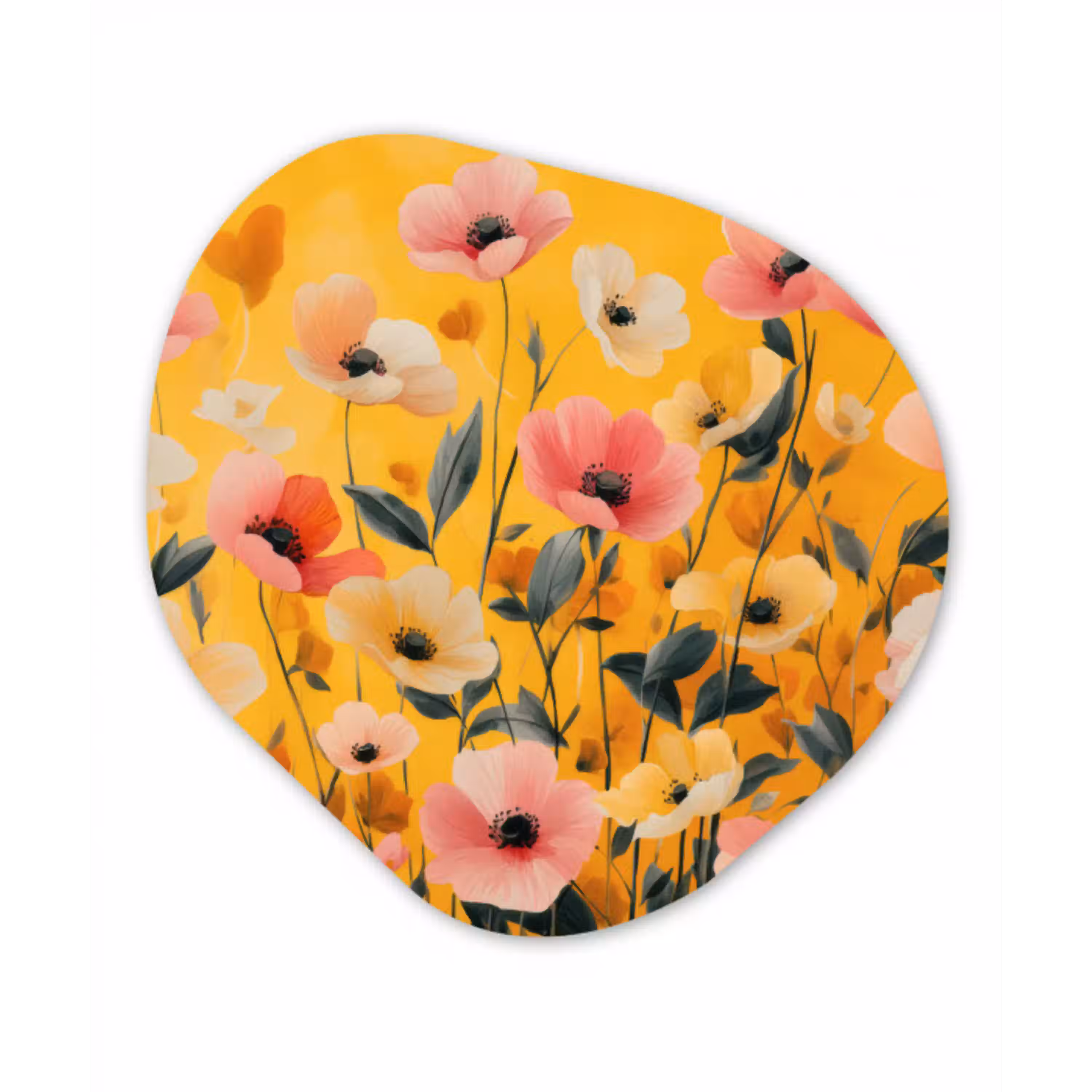 Bloemen - Veld - Geel Wandcirkel Organisch Aluminium middel -3d
