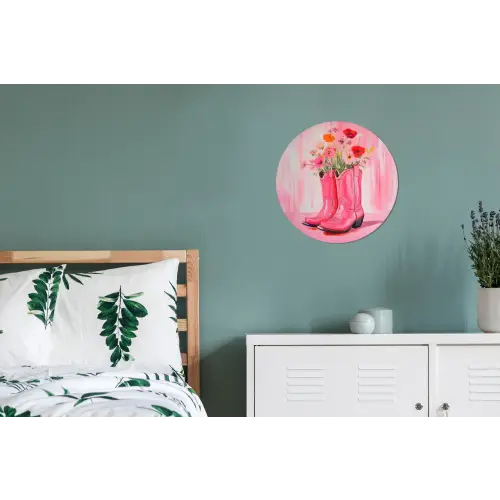 Roze - Bloemen - Cowboy Wandcirkel aluminium klein -slaapkamer