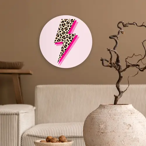 Stippen - Roze - Bliksem Wandcirkel kunststof plaat 5mm dik klein -sfeer1