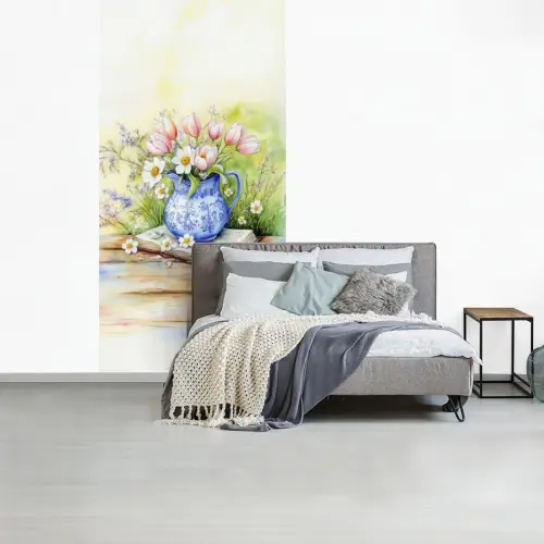Vaas - Delftsblauw - Madeliefjes fotobehang vinyl groot -slaapkamer
