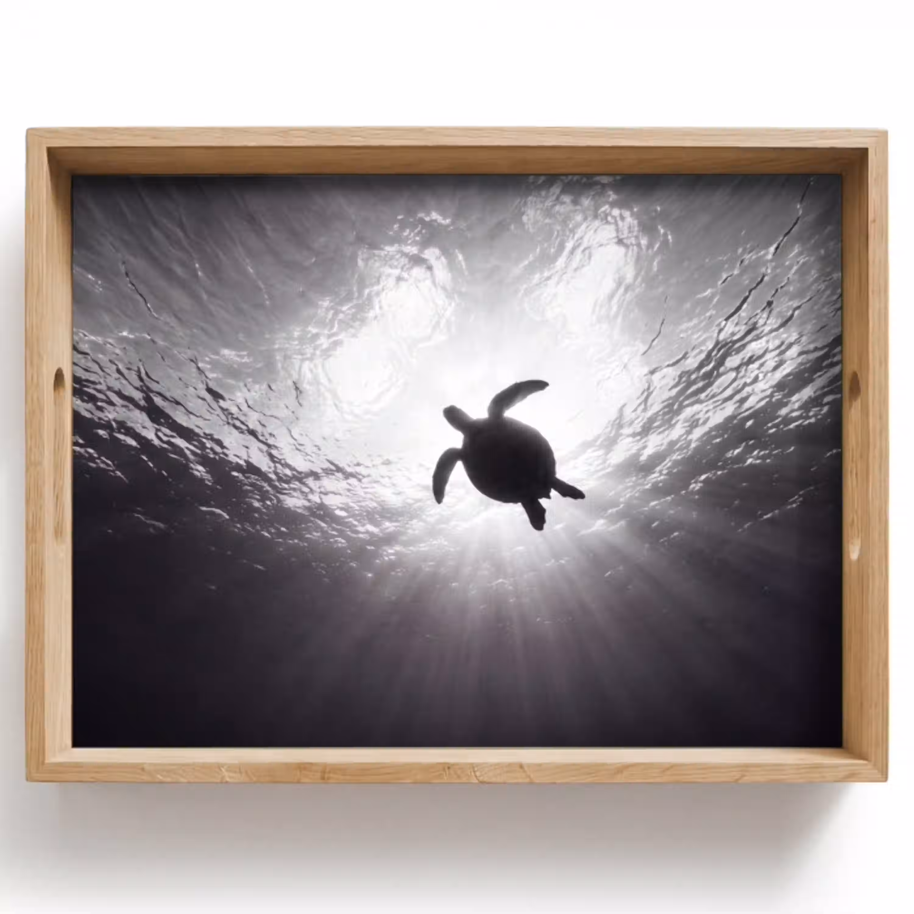 Schildpad - Onderwater - Lichtstralen - Oceaan - Zwart-wit Dienblad Rechthoek middel -z3d_shopping