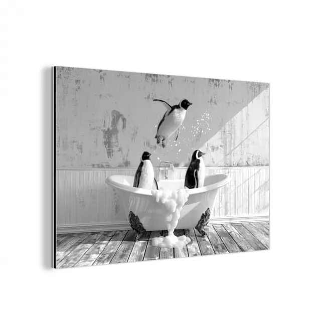 Pinguïns - Vintage - Dieren - Zwart - Wit aluminium wit klein -3d