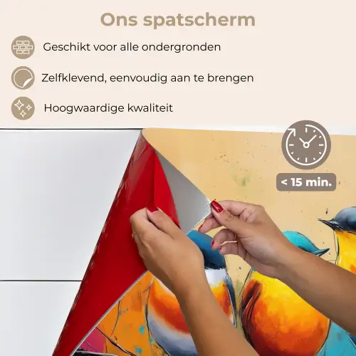 Vogels - Kleurrijk - Tak - Abstract keuken achterwand spatscherm klein -spatscherm_NL