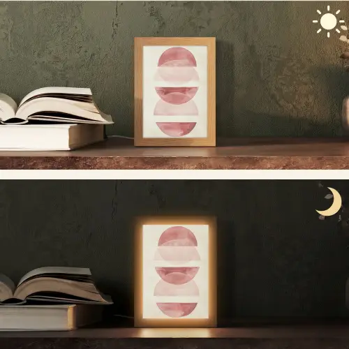 Minimalistisch - Cirkels - Roze Light Box met kabel (Tafellamp) klein -sfeer3