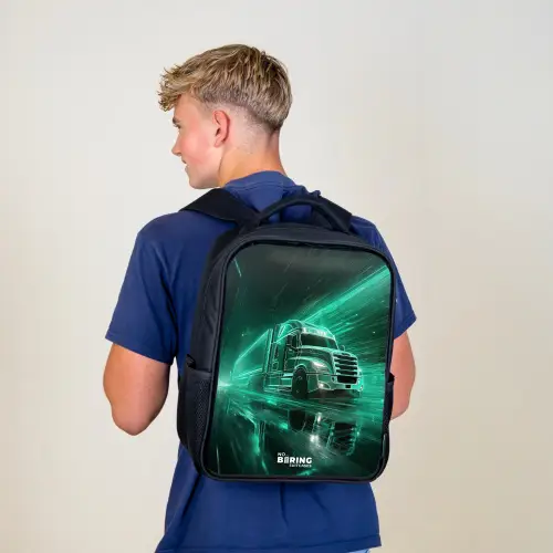 Vrachtwagen - Neon - Groen - Stad Rugzak - Zwart middel -sfeer8