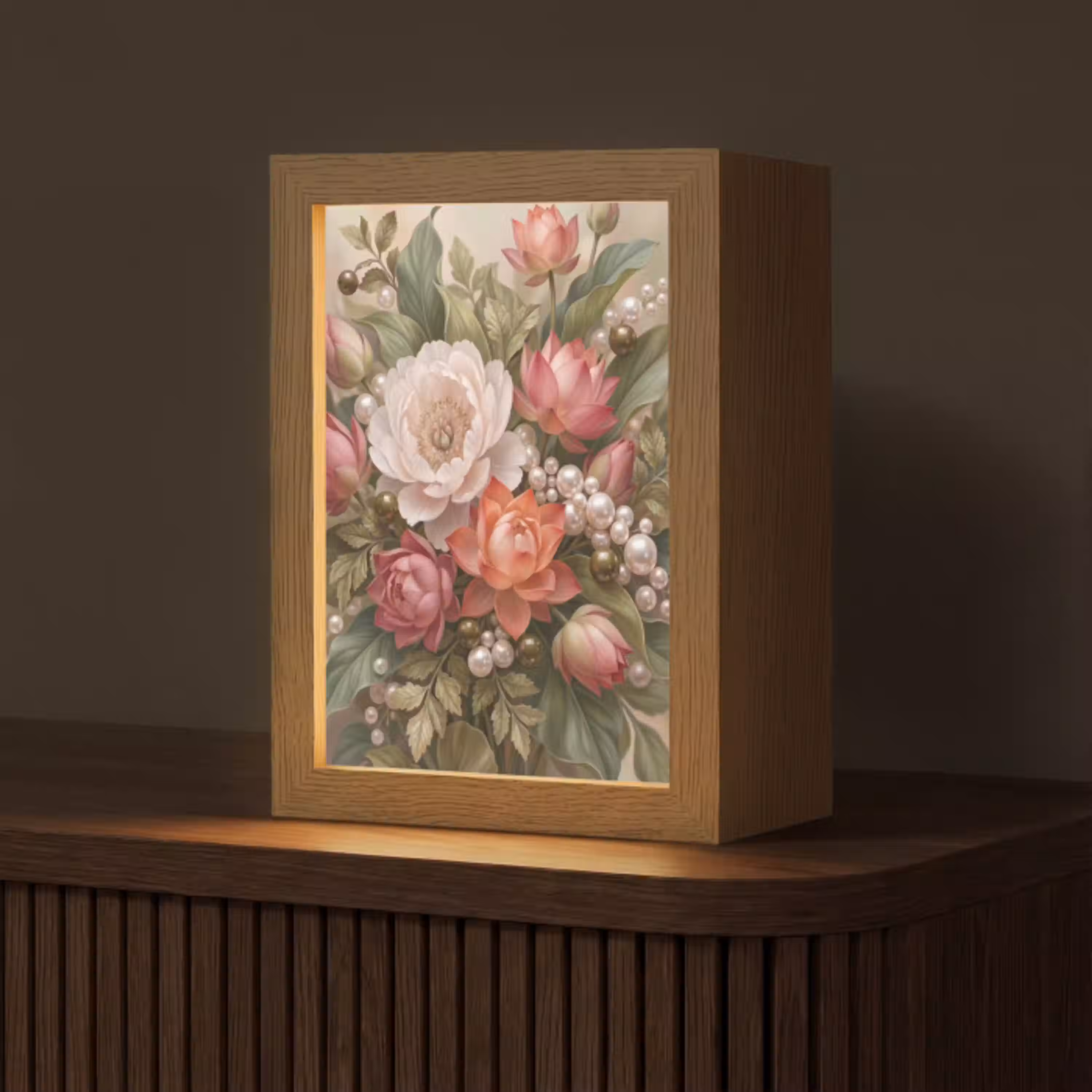 Bloemen - Parels - Elegant - Roze - Wit Light Box met kabel (Tafellamp) klein -z3d_website
