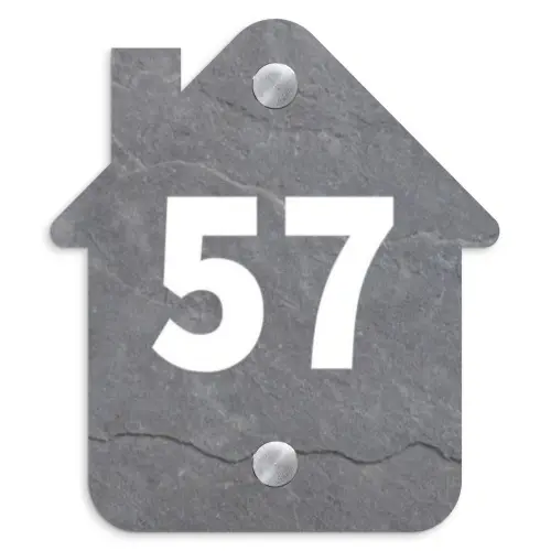 Grijze natuursteen - Traditioneel Naambord Huisje klein -3d