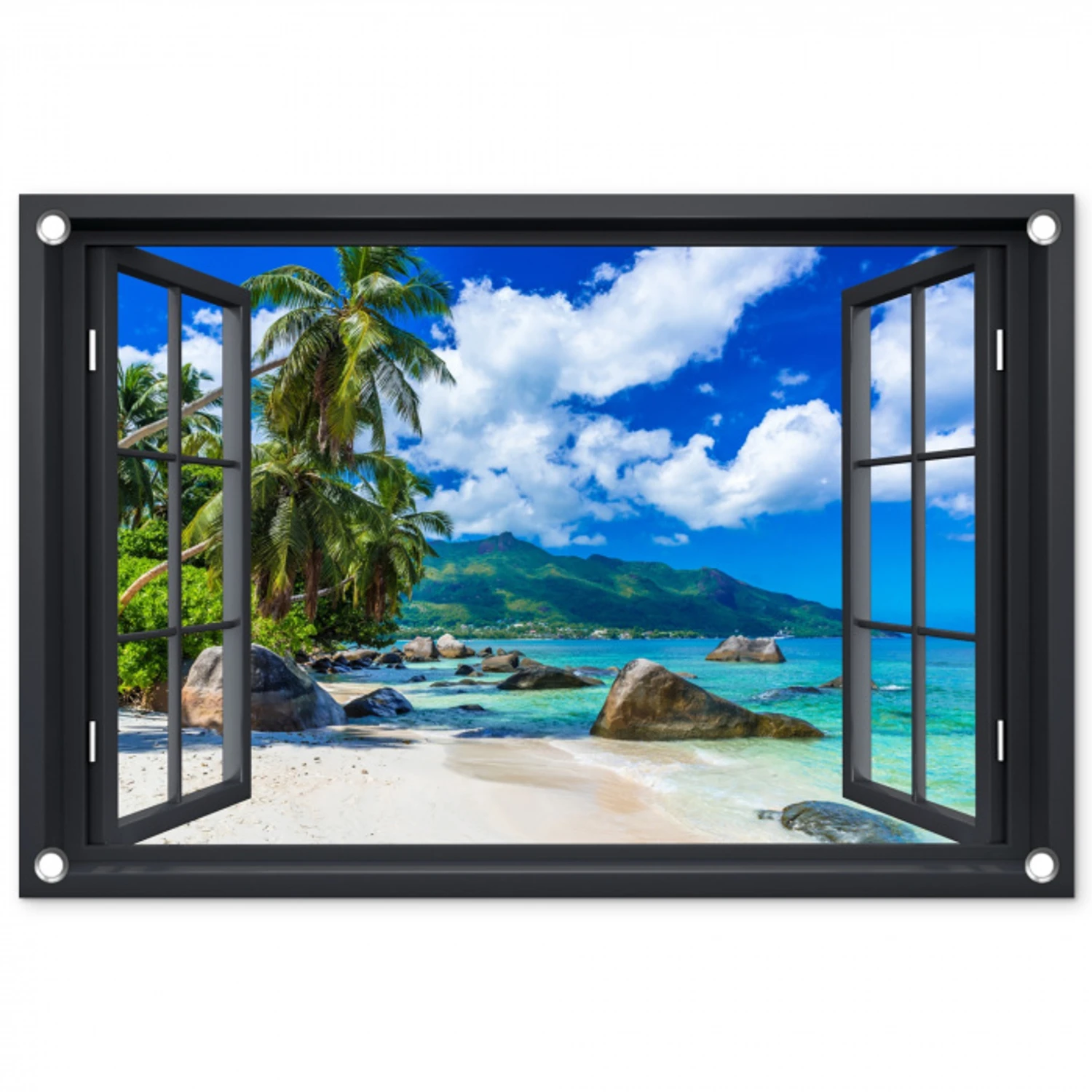 Tropisch strandzicht tuinposter los doek klein -3d