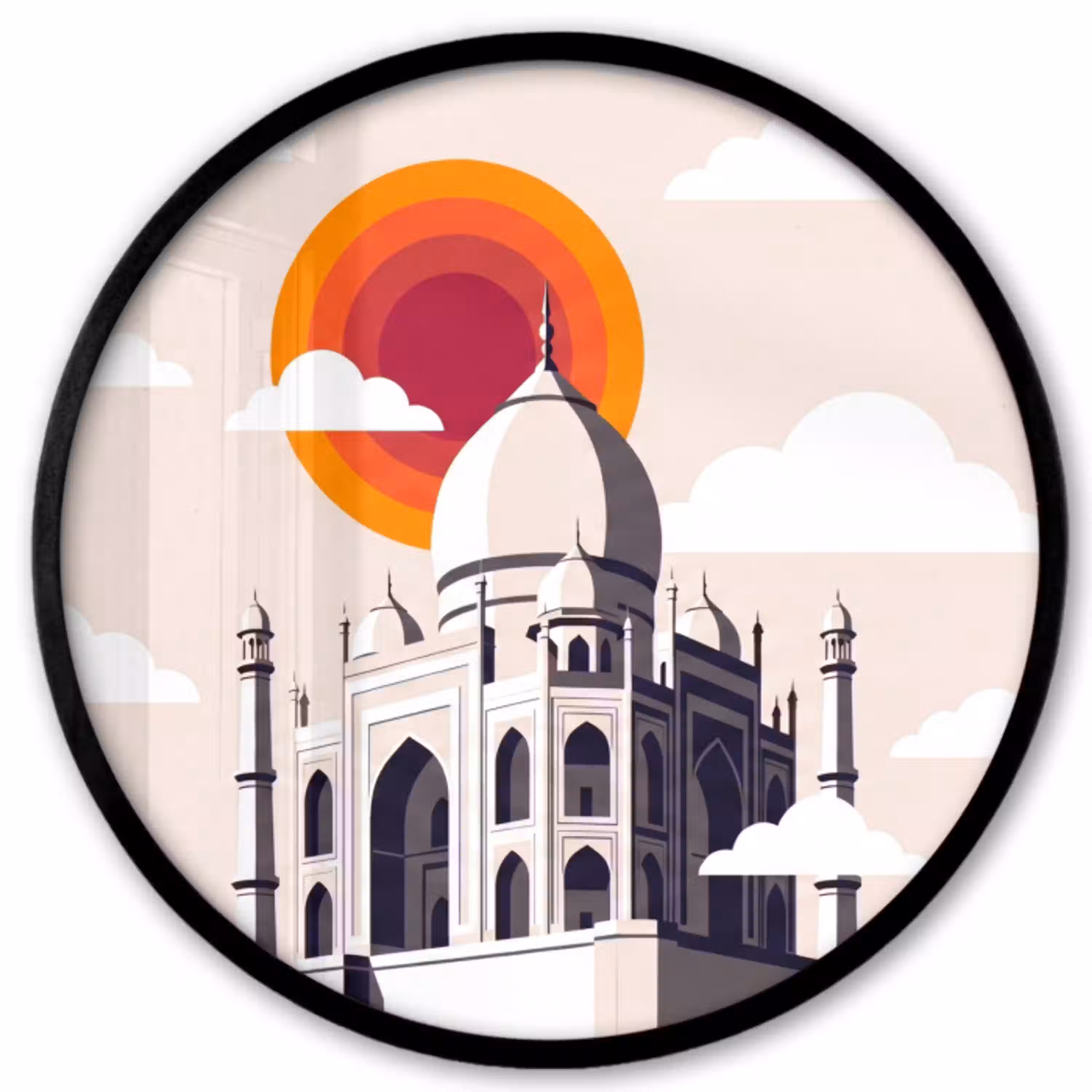 Taj Mahal - Zon - Koepel - Architectuur - India - Grafisch Fotolijst rond zonder passe partout klein -3d