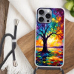 Boom - Landschap - Natuur - Abstract - Kleurrijk Hoesje iPhone 16 Pro Max met koord klein -sfeer4
