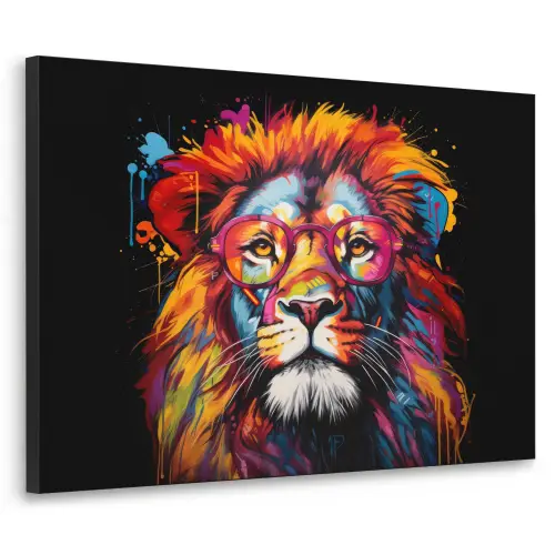 Graffiti - Leeuw - Bril - Zwart - Kleurrijk Textielframe zwart klein -3d