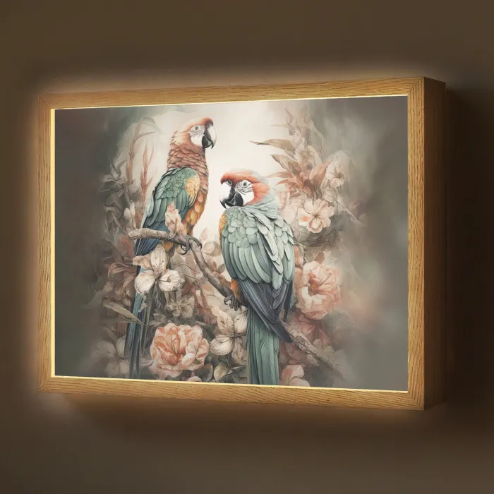 Papegaaien - Vogels - Natuur - Bloemen Light Box met batterij (Wandlamp) middel -z3d_website