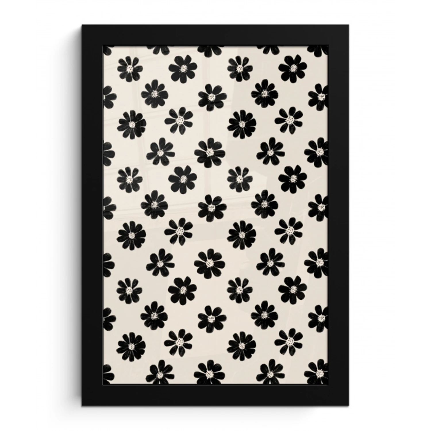 Grafisch - Madeliefjes - Zwart - Beige fotolijst zwart zonder passe partout klein 224 -3d