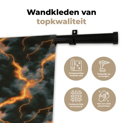 Oranje - Bliksem - Wolken Wandkleed katoen klein 269 -sfeer2