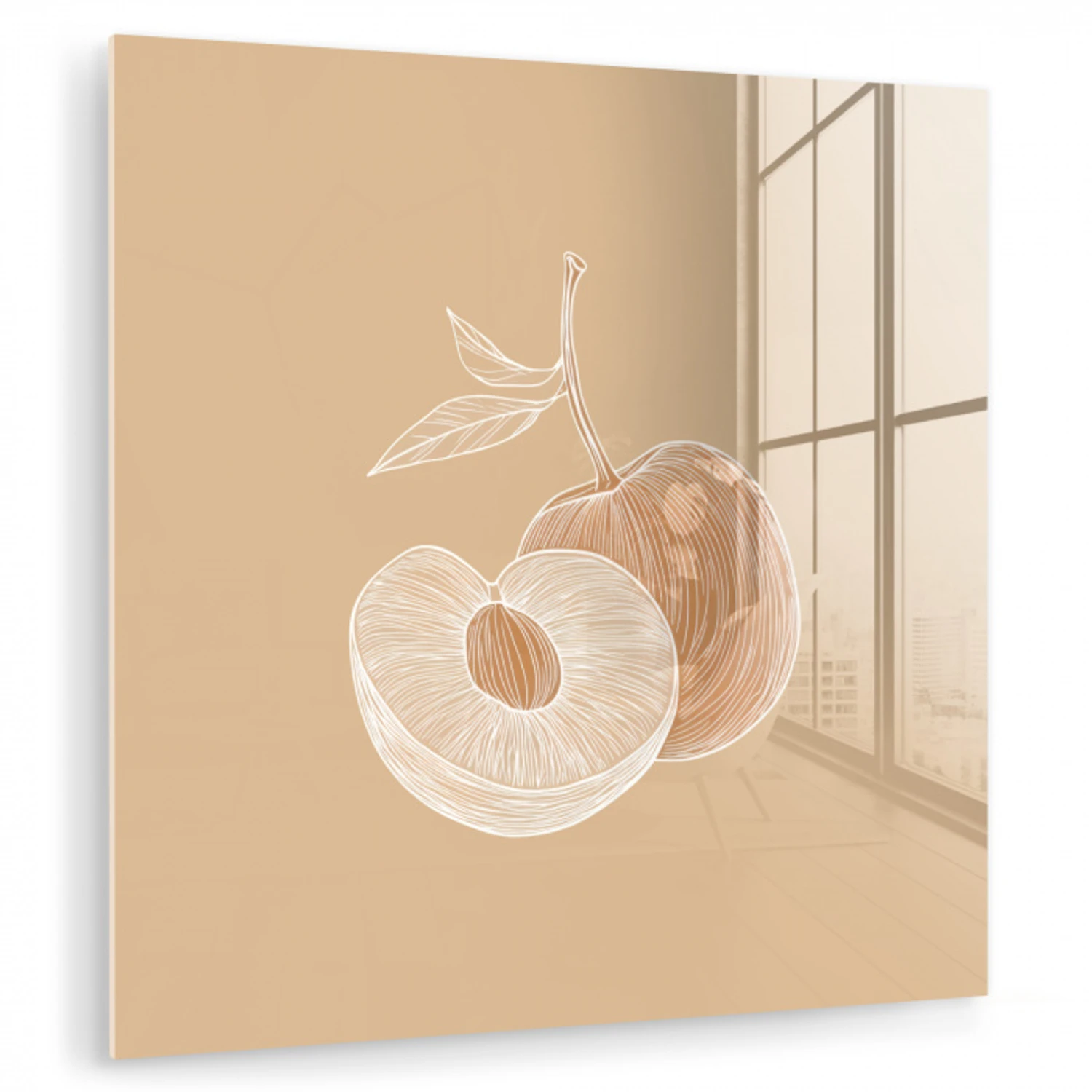 Perzik - Lijntekening - Pit - Beige plexiglas 5mm klein -zzzproduct_nieuw