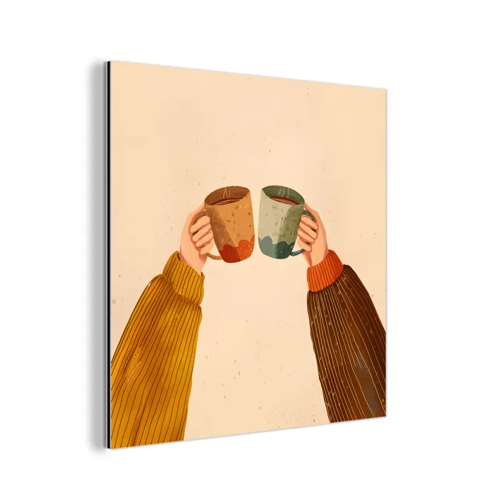 Illustratie - Mokken - Proosten - Bruin aluminium wit klein -3d