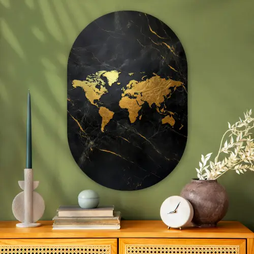Wereldkaart - Goud - Marmer Wandcirkel Ovaal Glas middel -sfeer2