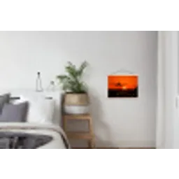 Zonsondergang - Vliegtuig - Oranje - Zon textielposter latten blank klein -woonkamer