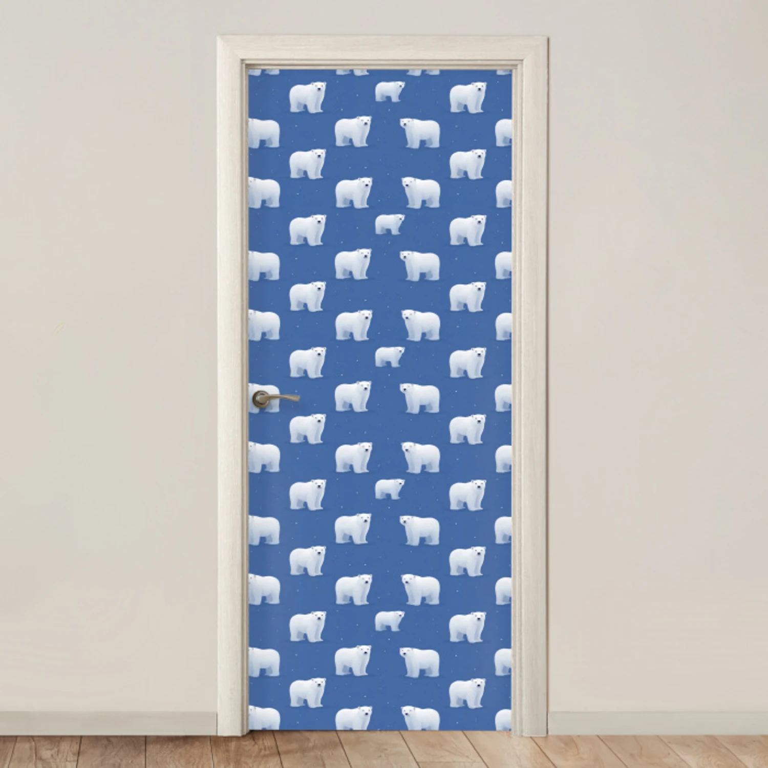 IJsbeer - Patroon - Blauw deurposter klein 289 -3d_beige