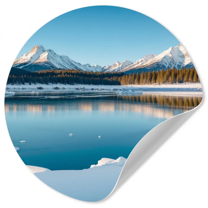 Landschap - Winter - Meer - Bergen - Uitzicht - IJs Wandcirkel behangsticker klein -3d