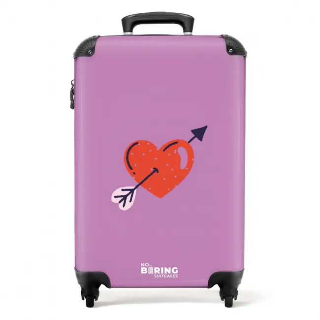 Suitcase - Patterns - Red heart with arrow on purple background