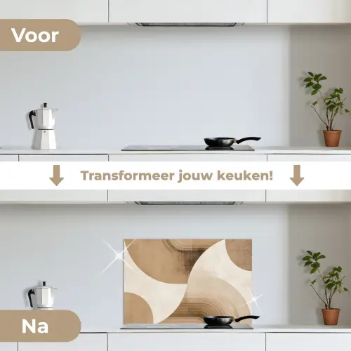 Retro - Geometrische lagen - Aardetinten keuken achterwand spatscherm klein -voor_na_NL