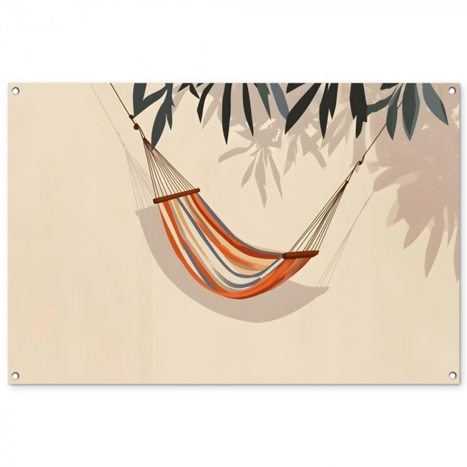 Hangmat - Kleurrijk - Bladeren - Schaduw tuinposter los doek groot -3d