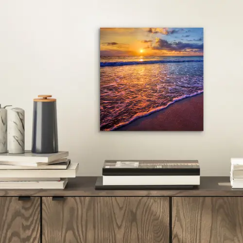Zee - Strand - Zonsondergang - Wolken - Horizon aluminium wit klein -sfeer1