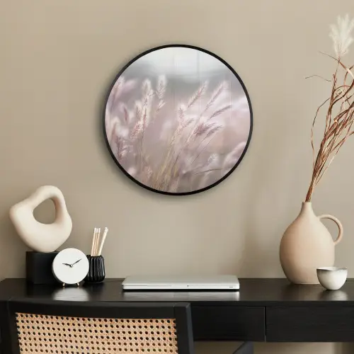 Graspluimen - Wind - Beige - Mistig Fotolijst rond zonder passe partout klein -sfeer1