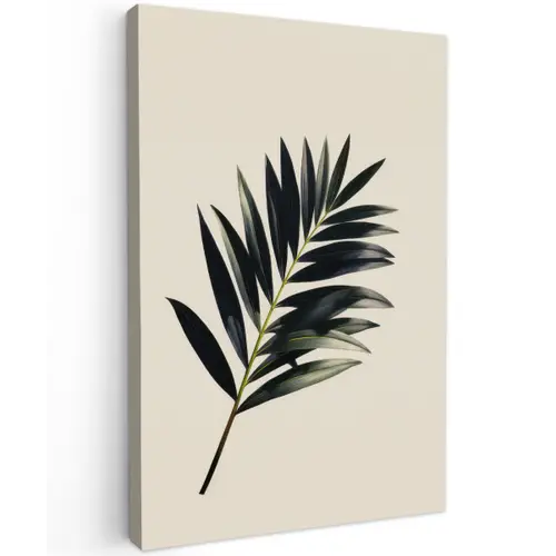 Palmblad - Subtiel - Groen - beige Tuinposter op houten frame 2 cm dik klein -3d