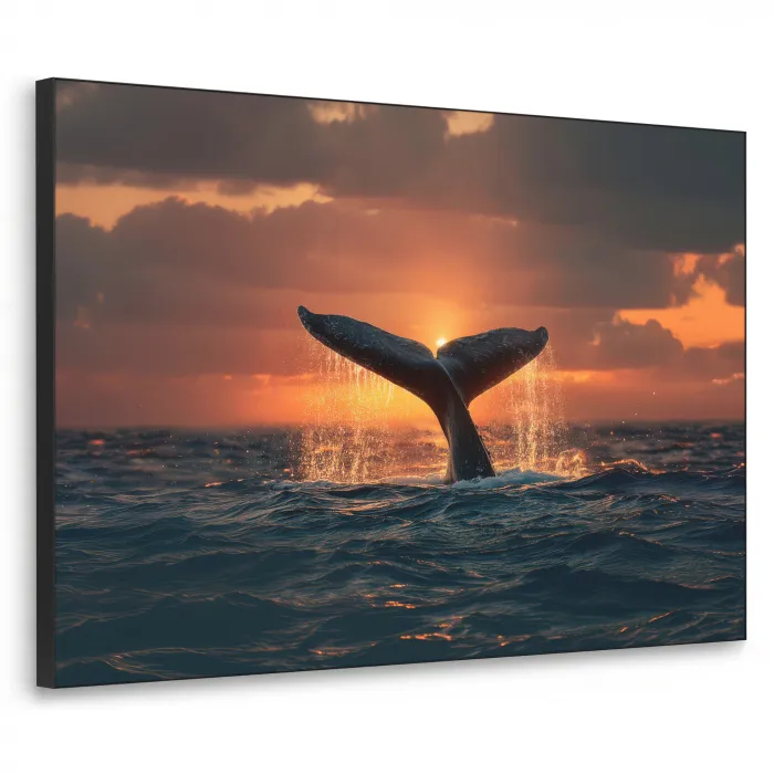 Walvis staart - Water - Zonsondergang Textielframe zwart klein -3d