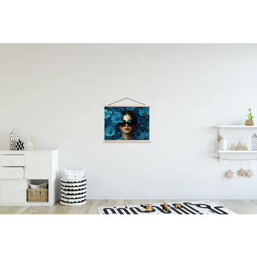 Vrouw - Bloemen - Blauw - Aesthetic - Luxe textielposter latten blank klein -kinderkamer