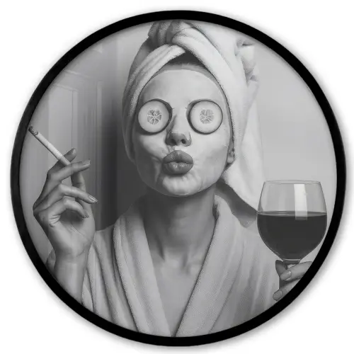 Vrouw - Masker - Wijn - Sigaret Fotolijst rond zonder passe partout klein -3d