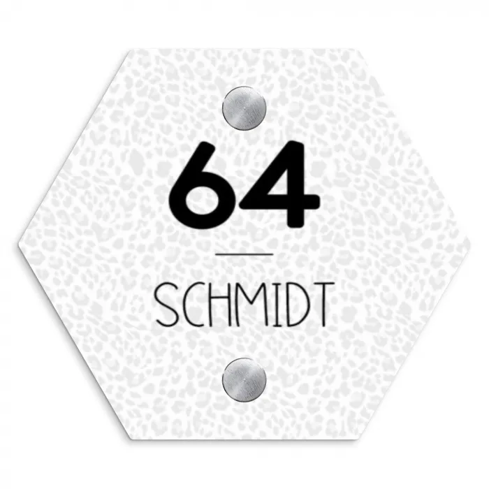 Lichtgrijs luipaard - Modern Naambord Hexagon klein -3d