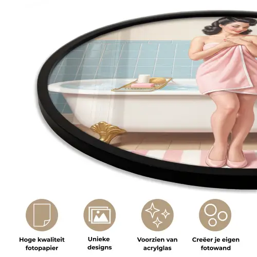 Badkamer - Vrouw - Roze Fotolijst rond zonder passe partout klein -closeup_NL