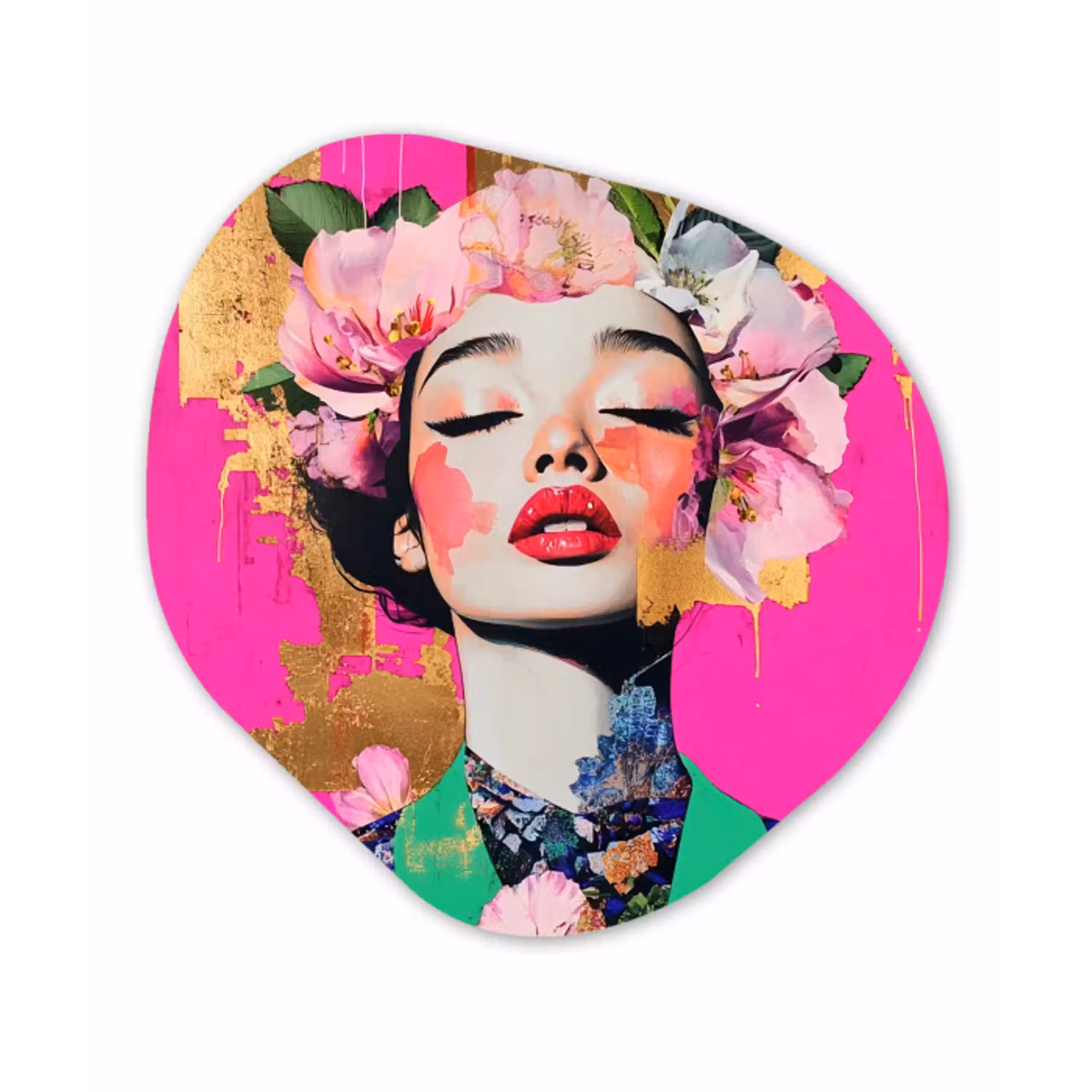 Bloemenkroon - Goud - Vrouw - Portret Wandcirkel Organisch Forex 3mm klein -3d